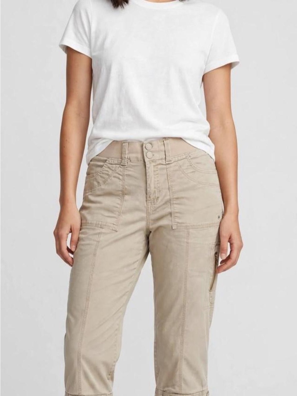 Lee Relaxed Fit Cargo Capri Pants Womens 8 M Stone Beige